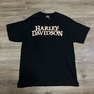 Harley Davidson T-Shirt Mens Large Black Beartooth Cody Wyoming Flame Skull USA